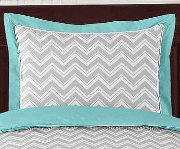 Sweet Jojo Designs Zig Zag Turquoise And Gray Standard Pillow Sham